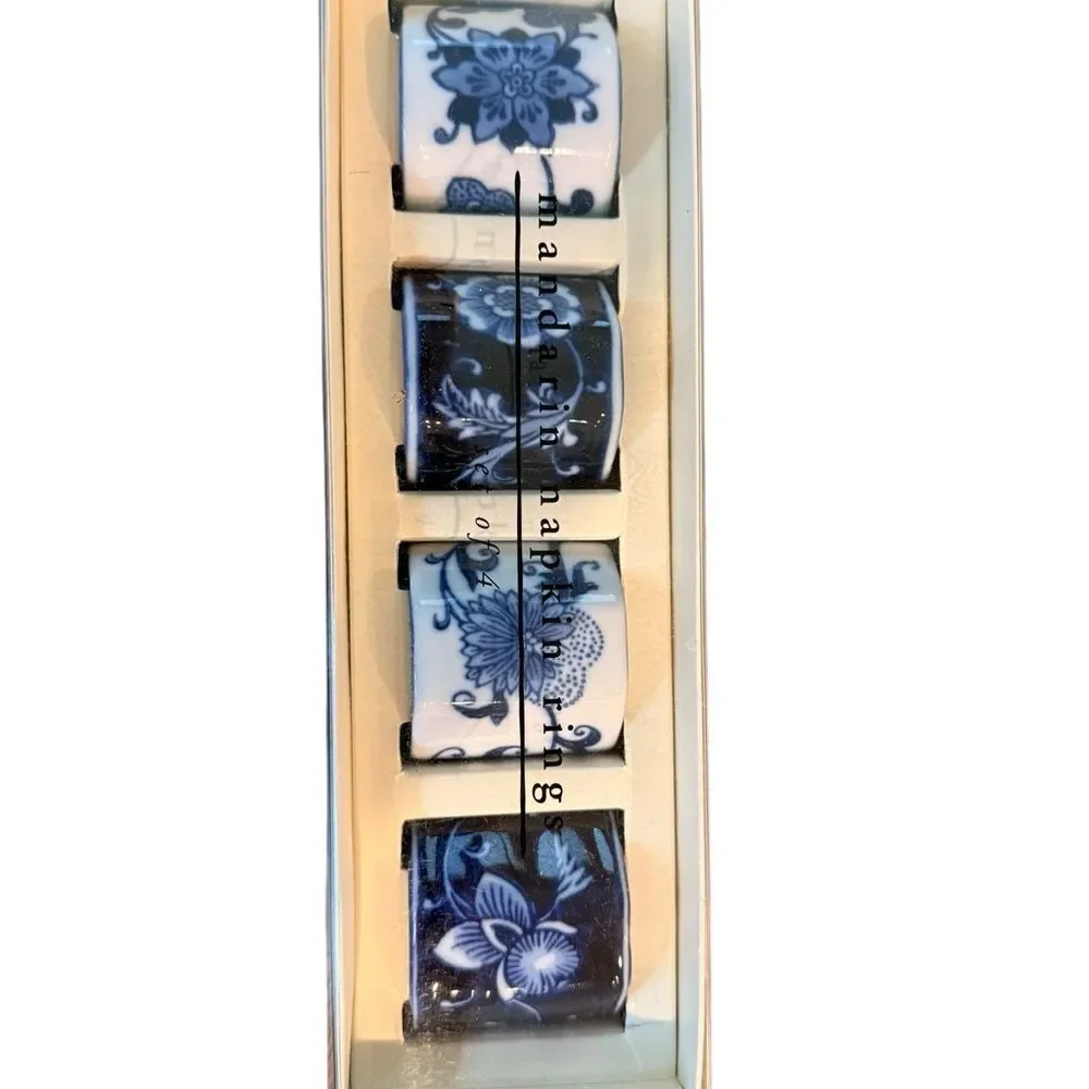 Pier 1 Blue and White Porcelain Napkin Rings 3 boxes